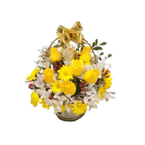 Canasta con 10 rosas de colores