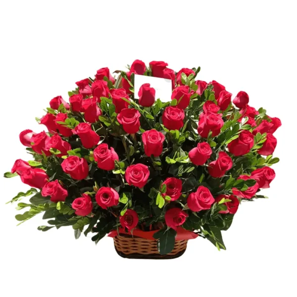 Canasta con 36 rosas rojas