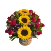 Arreglo 12 rosas y 3 girasoles