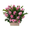 Canasta con 15 rosas rosadas