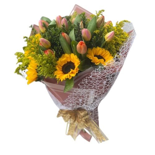Ramo de 10 tulipanes y 4 girasoles